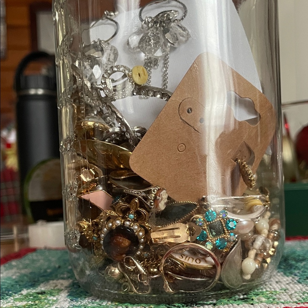 Assorted Jewelry Collection in Glass Jar